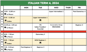 Italian Timetable Term 4