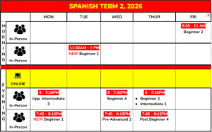 Spanish Timetable Term 2 2026