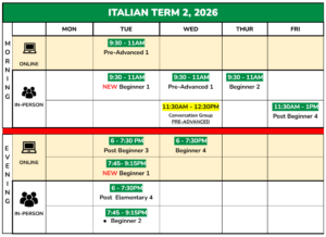 Italian Timetable Term 2 2026