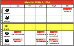 Spanish Timetable Term 3 2026